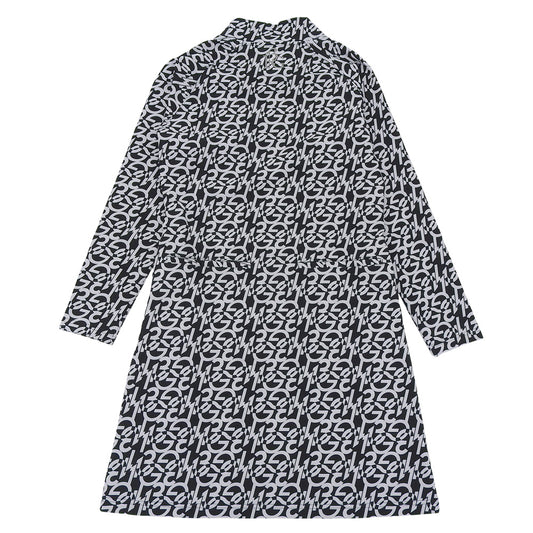 Excellent condition GOLF ONE-PIECE 113G R-FULL LOGO All-Over Print Mock Neck Dress Black x White I GST174-POE438 Dress I Women's