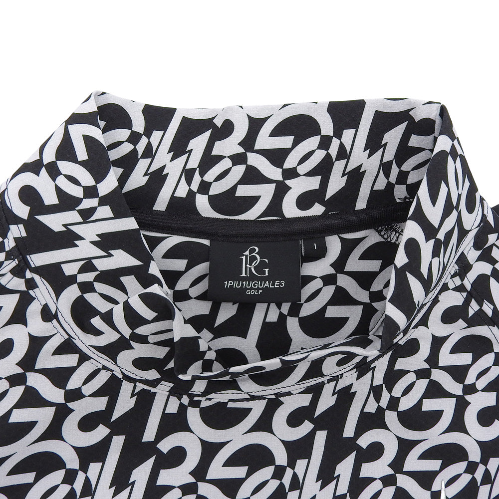 1piu1uguale3 ウノピゥウノウグァーレトレ 美品 GOLF ONE-PIECE 113G R-FULL LOGO 総柄 モックネック ワンピース 黒×白 I GST174-POE438 ワンピース