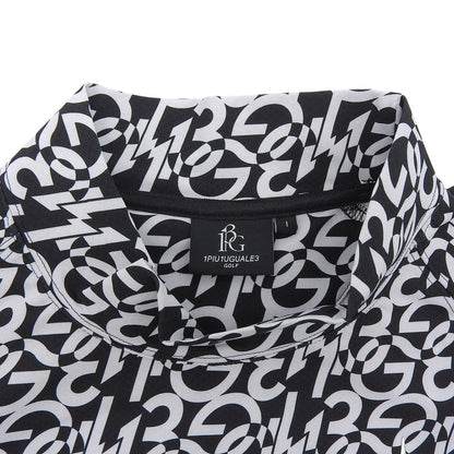 1piu1uguale3 ウノピゥウノウグァーレトレ 美品 GOLF ONE-PIECE 113G R-FULL LOGO 総柄 モックネック ワンピース 黒×白 I GST174-POE438 ワンピース