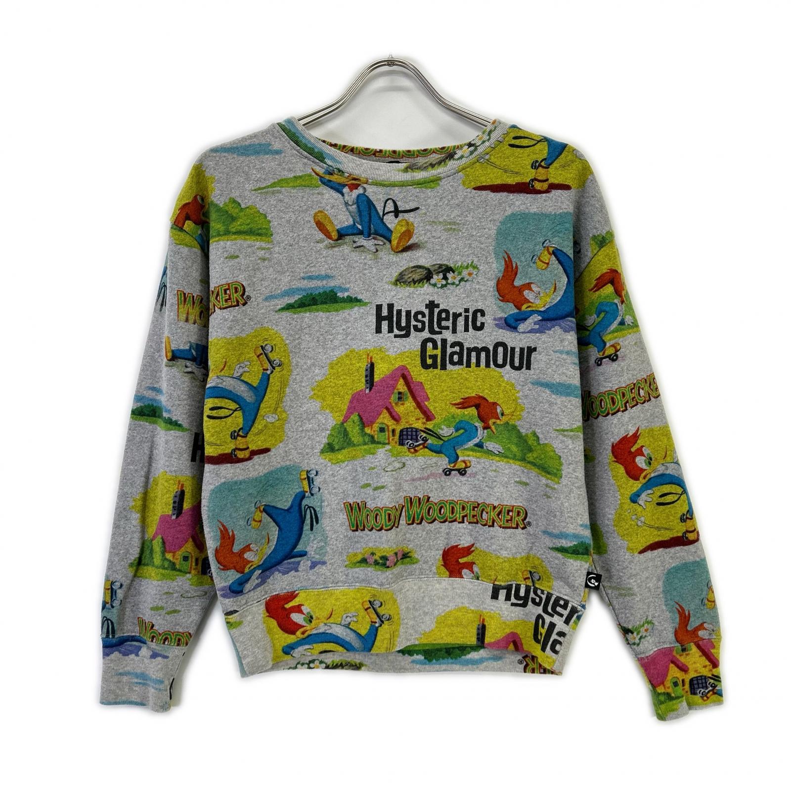 HYSTERIC GLAMOUR ヒステリックグラマー ×WOODY WOODPECKER 0151CS06 グレー コットン 総柄 スウェットプルオーバー トップス