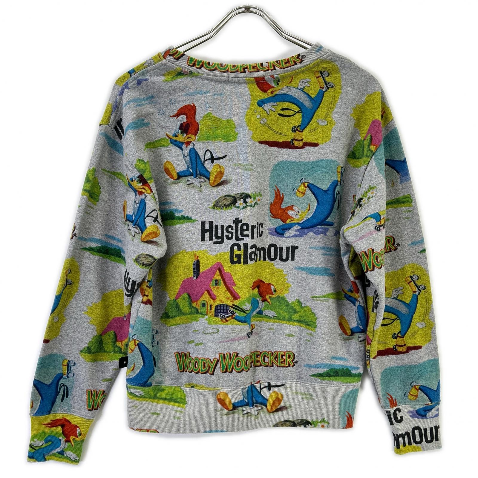 HYSTERIC GLAMOUR ヒステリックグラマー ×WOODY WOODPECKER 0151CS06 グレー コットン 総柄 スウェットプルオーバー トップス