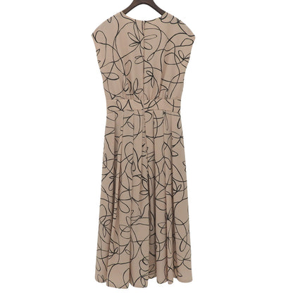 TOMORROWLAND トゥモローランド 美品 ラインプリント ウエストタックワンピース レディース ピンク 36 ワンピース 36