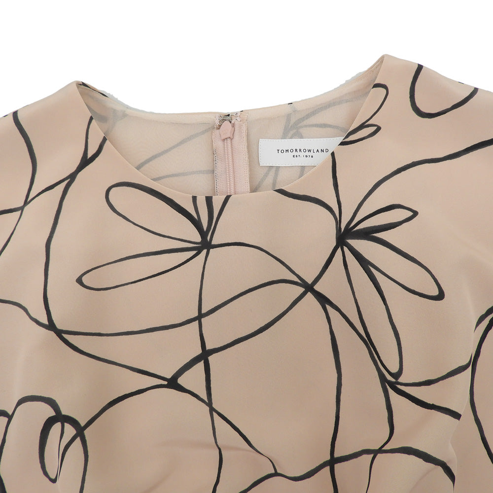 TOMORROWLAND トゥモローランド 美品 ラインプリント ウエストタックワンピース レディース ピンク 36 ワンピース 36