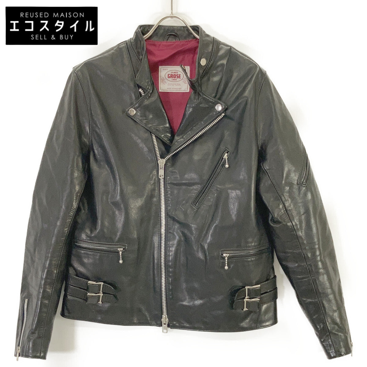 JAMES GROSE Black Made in England Horsehide KANSAN Leather Semi-Double Jacket Jacket
