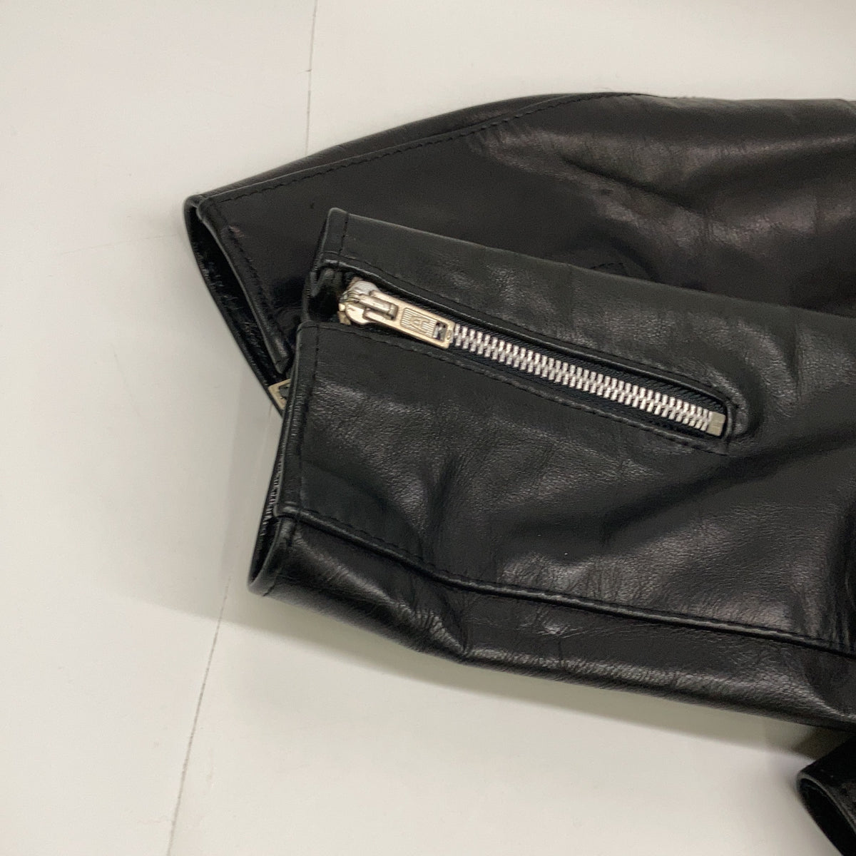 JAMES GROSE Black Made in England Horsehide KANSAN Leather Semi-Double Jacket Jacket