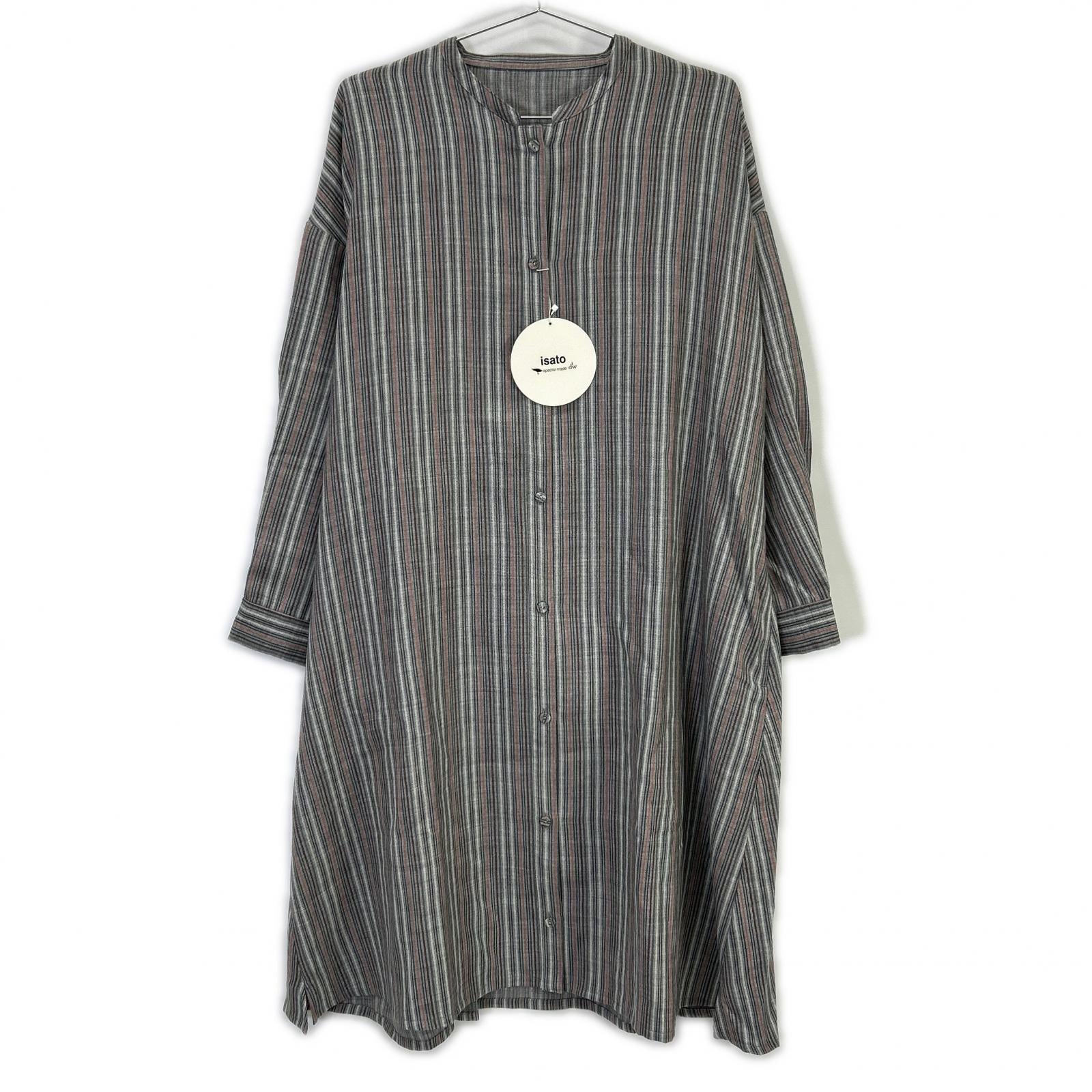 IS-O-029A ｸﾞﾚｰ ｽﾄﾗｲﾌﾟｼｬﾂﾜﾝﾋﾟｰｽ ワンピース F レディース