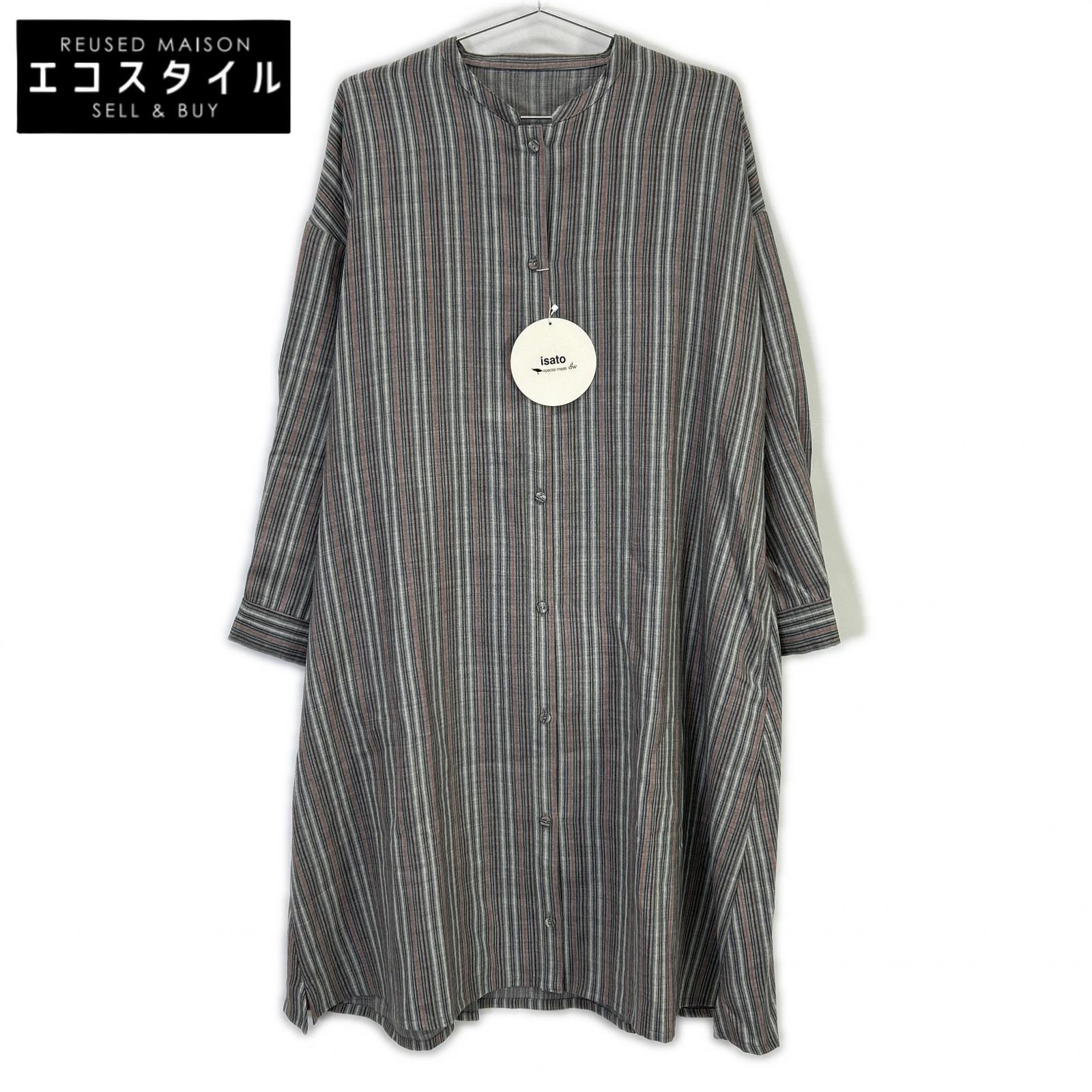 IS-O-029A ｸﾞﾚｰ ｽﾄﾗｲﾌﾟｼｬﾂﾜﾝﾋﾟｰｽ ワンピース F レディース