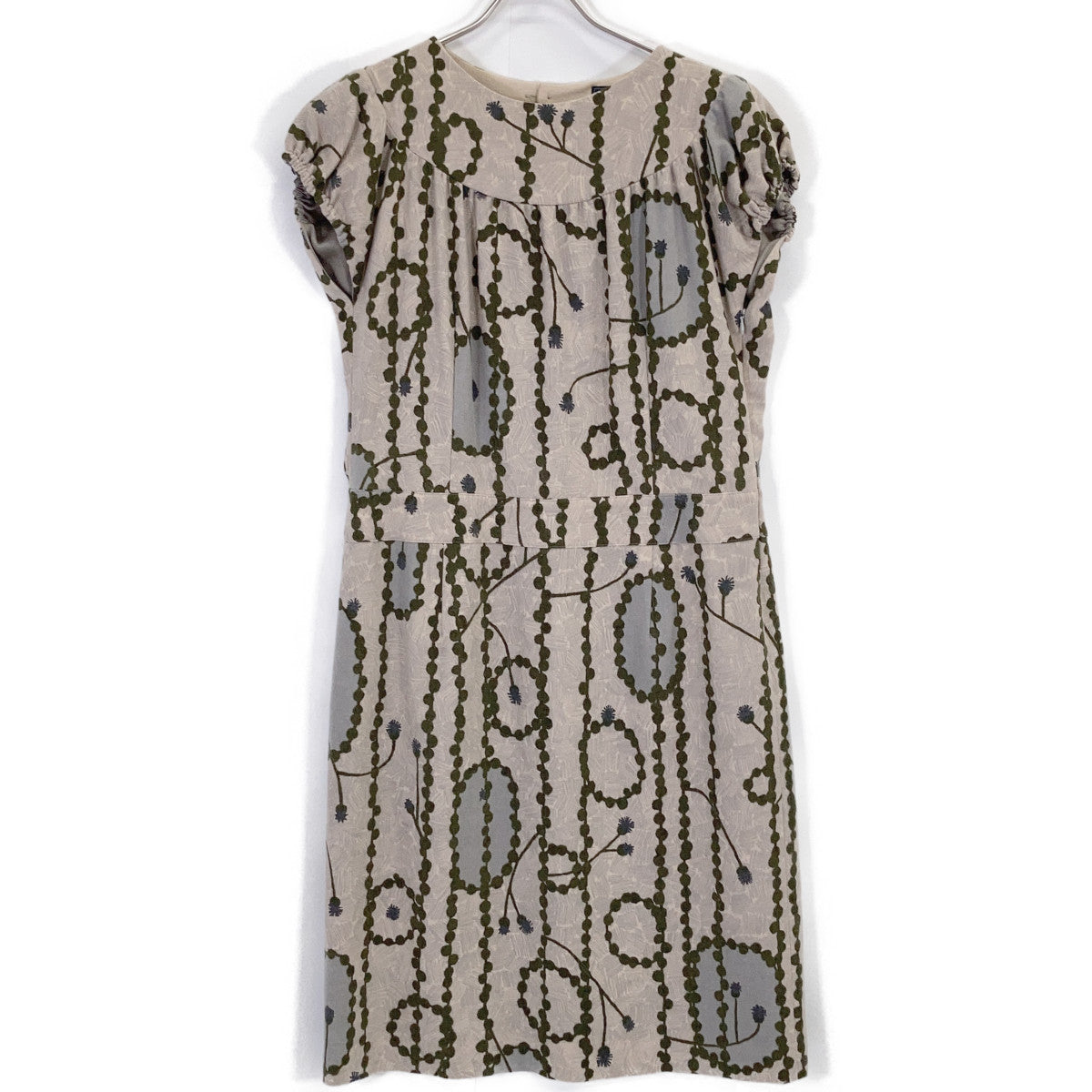 mina perhonen Beige x Green GARLAND Sleeveless Dress