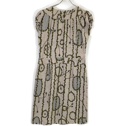 mina perhonen Beige x Green GARLAND Sleeveless Dress