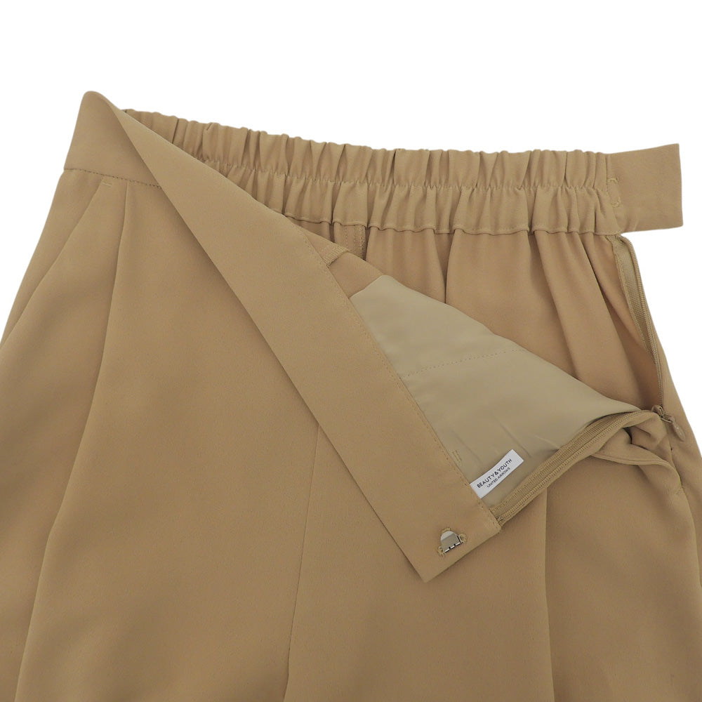 B&Y U-ARROWS ビューティーアンドユース ユナイテッドアローズ 美品 ダブルクロスタックワイドパンツ ボトムス レディース ベージュ M ボトムス M