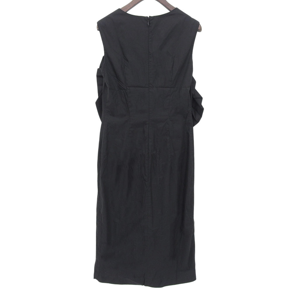 JILSANDER ジルサンダー コットン×ナイロン フリルデザイン バックジップ ノースリーブワンピース レディース 黒 ブラック 36 ワンピース