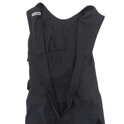 JIL SANDER ジルサンダー コットン×ナイロン フリルデザイン バックジップ ノースリーブワンピース レディース 黒 ブラック 36 ワンピース 36