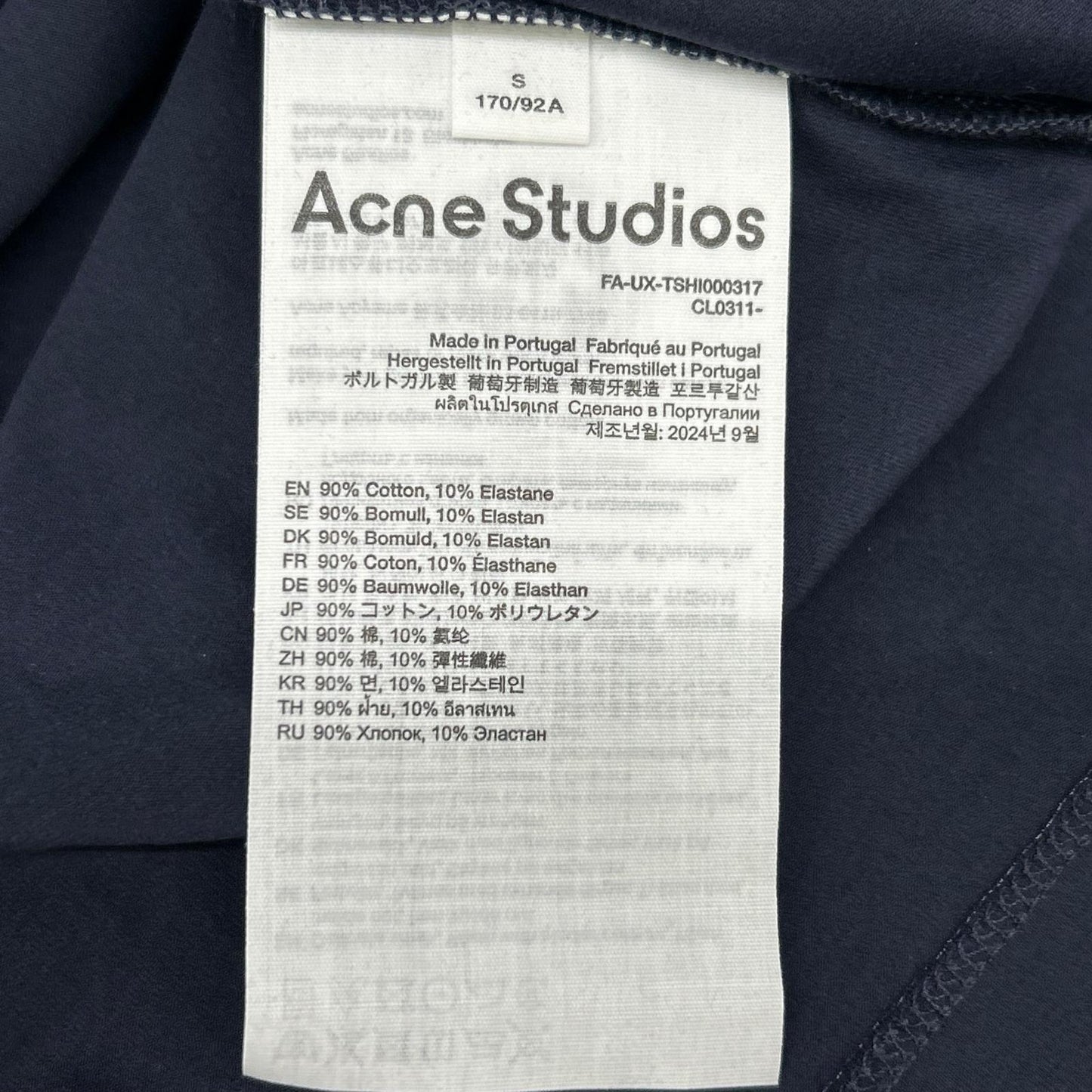ACNE STUDIOS TSHI000317 Navy Long Sleeve T-shirt Regular Fit Top