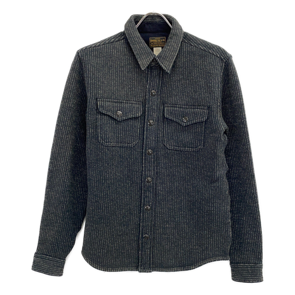 RRL Double RL 782929520001 Gray Cotton Blend Moleskin Cuffs Washed Fleece Jacquard Work Shirt Top