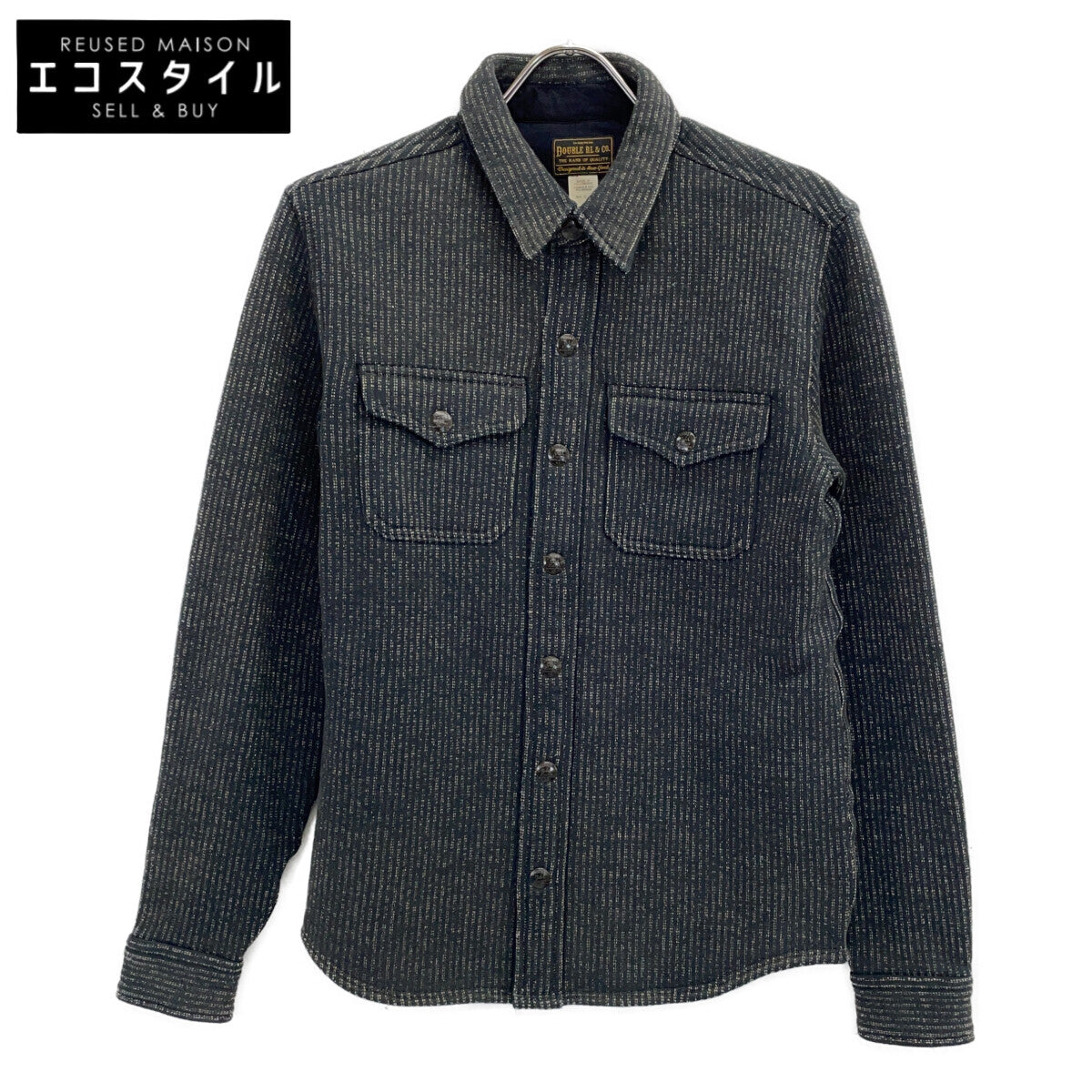 RRL Double RL 782929520001 Gray Cotton Blend Moleskin Cuffs Washed Fleece Jacquard Work Shirt Top