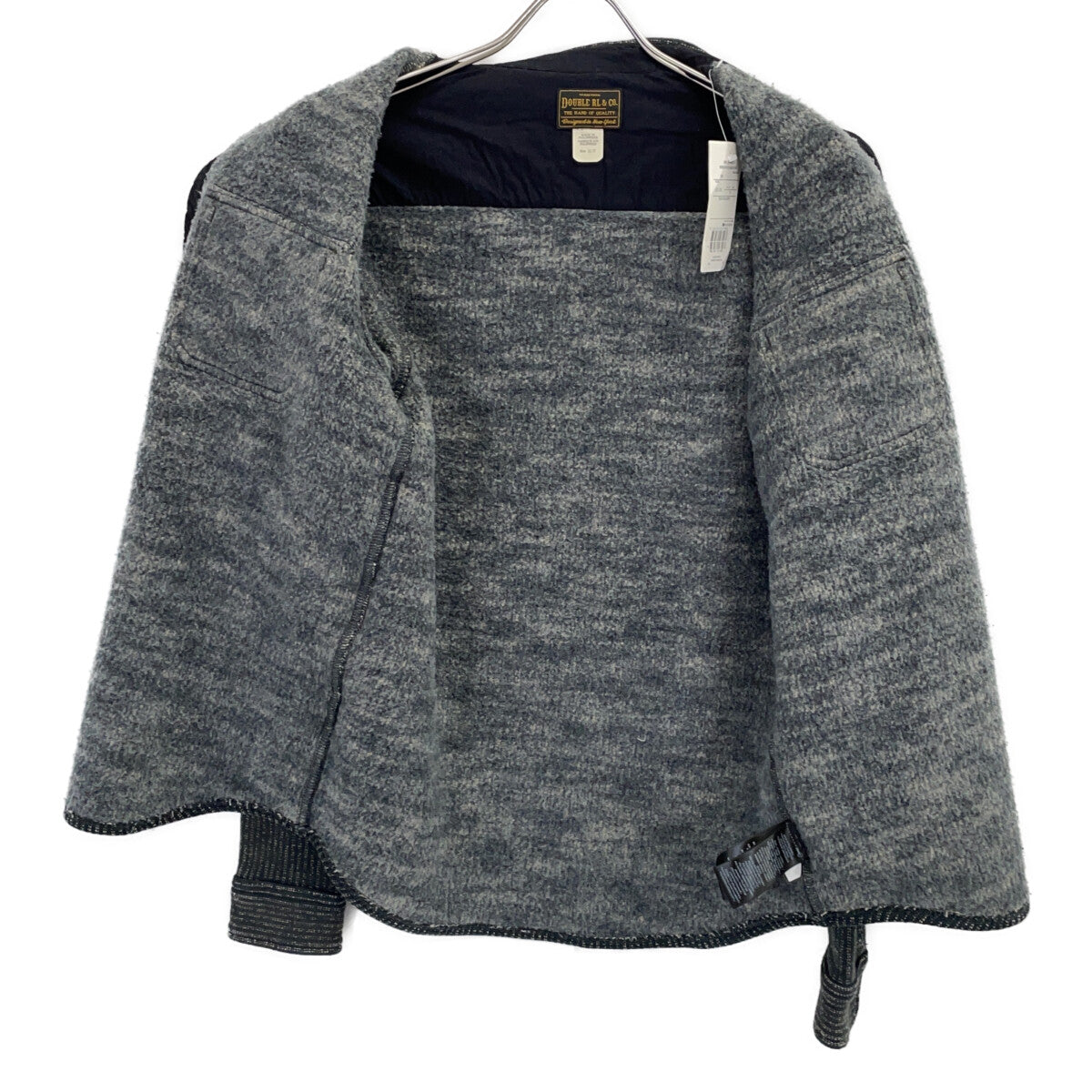 RRL Double RL 782929520001 Gray Cotton Blend Moleskin Cuffs Washed Fleece Jacquard Work Shirt Top