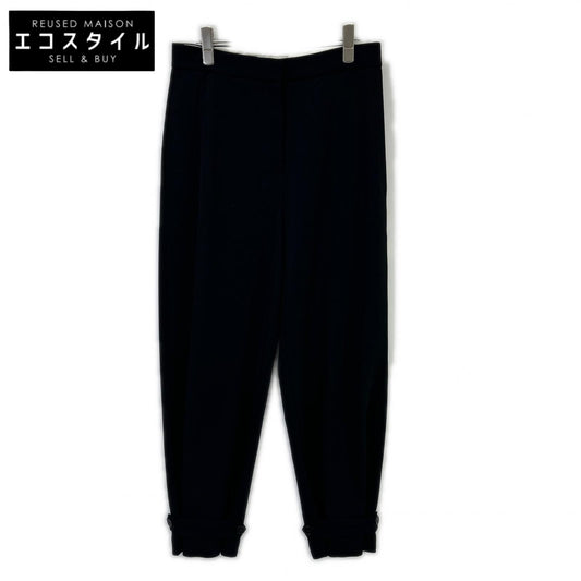 394020 SFB03 Black Wool Gathered Button Tapered Slacks Bottoms 38 Women's