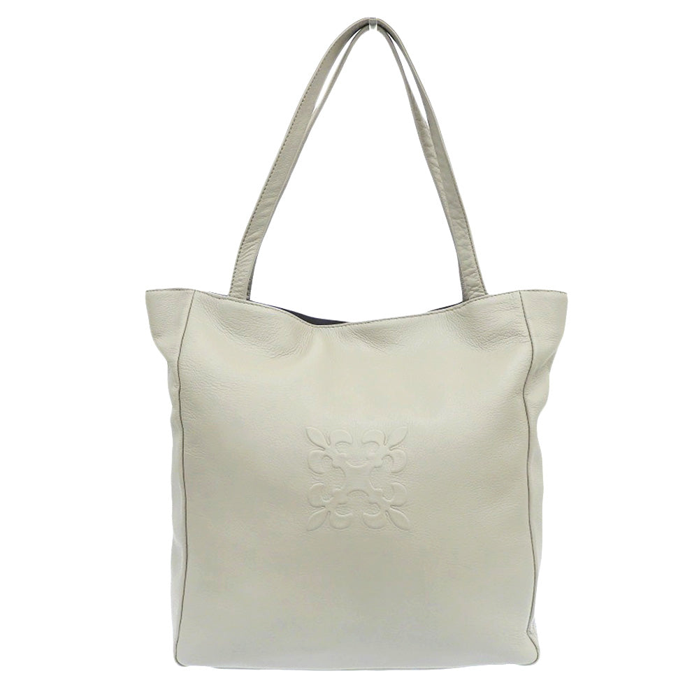 russet ラシット 美品 シュリンクソフトカーフ エンボスロゴ トートバッグ レディース グレージュ CE-1526 25SS トートバッグ