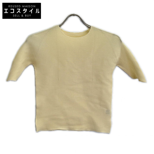 ISSEY MIYAKE PLEATS T. PP01-FK914 Ivory Short Sleeve Cut-and-Sew Top
