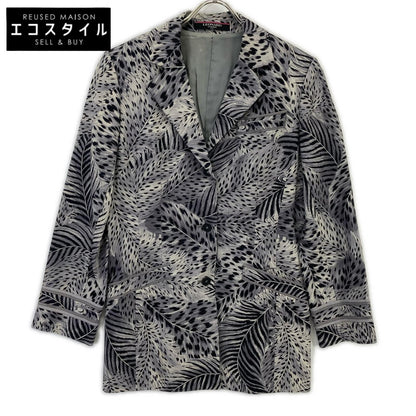 LEONARD 0341700 Gray Wool x Silk Center Vent Animal Print B Tailored Jacket