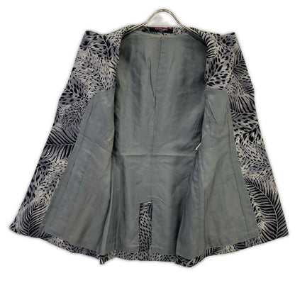 LEONARD 0341700 Gray Wool x Silk Center Vent Animal Print B Tailored Jacket
