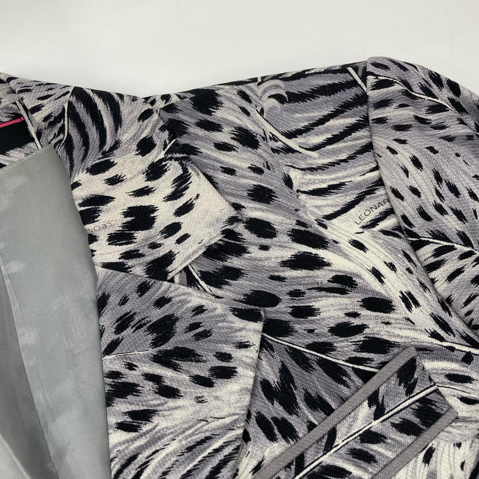 LEONARD 0341700 Gray Wool x Silk Center Vent Animal Print B Tailored Jacket