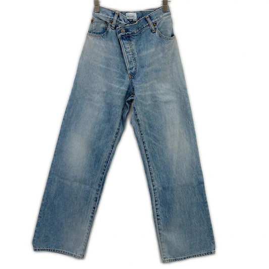 112512407301-01 ﾗｲﾄﾌﾞﾙｰ ｺｯﾄﾝ ﾎﾟｹｯﾄｽﾀﾝﾌﾟ ﾎﾞﾀﾝﾌﾗｲﾃﾞﾆﾑﾊﾟﾝﾂ ボトムス 23inch