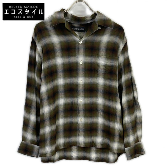 WACKO MARIA ワコマリア 25FW-WMS-OC05 カーキ×ホワイト OMBRE CHECK OPEN COLLAR L/S SHIRT( TYPE-1 ) トップス