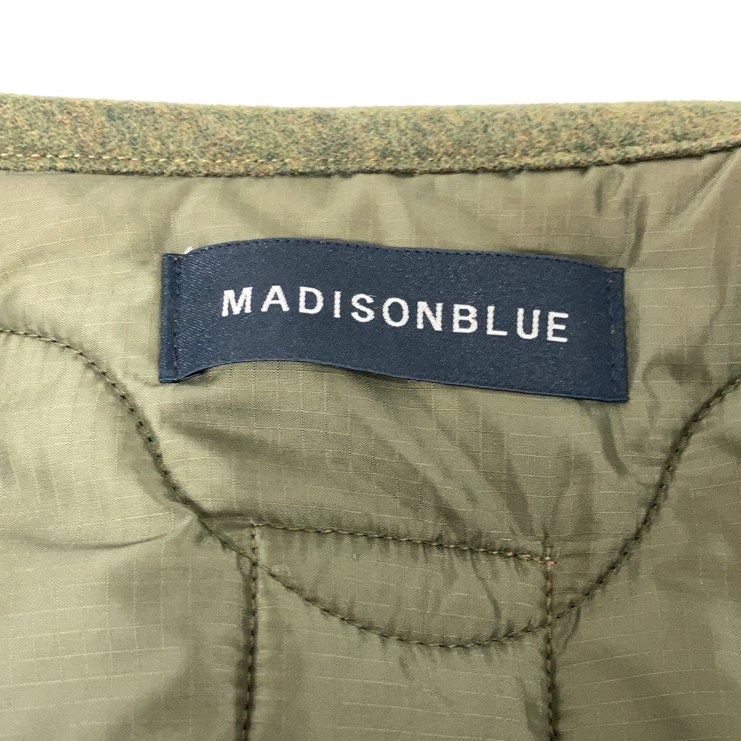 MADISON BLUE MB194-2028 Khaki Wool x Nylon Front Ribbon Flannel Quilted Coat