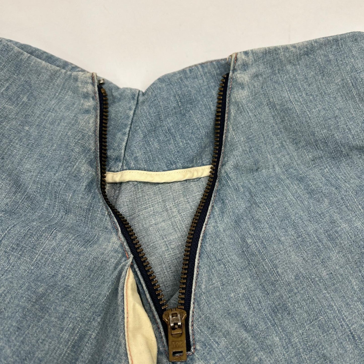 MADISON BLUE MB174-6712 Washed Blue Cotton Side Zip Flare Long Denim Skirt