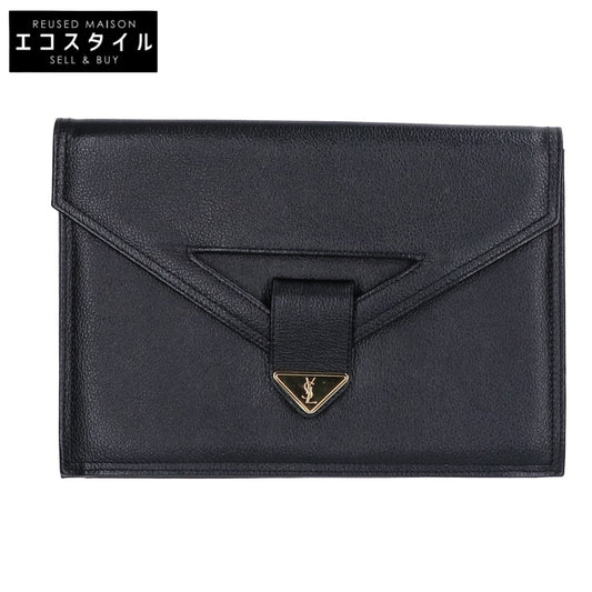 Yves Saint-Laurent Vintage Logo Plate Leather Clutch Bag