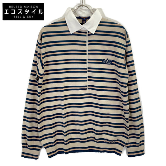 LOUIS VUITTON ルイヴィトン 21SS RW212W FN1 FLKL18 ベージュ×ブルー シルク混 ロングスリーブボーダーポロシャツ トップス