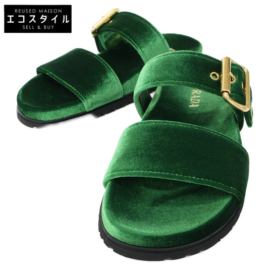 PRADA Prada [Near Mint] 1XX715 Triangle Logo Plate Velvet Slide Sandals Shoes