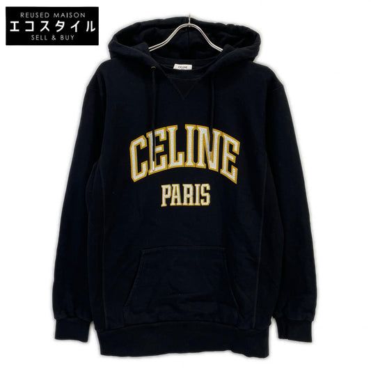CELINE セリーヌ 2Y70F670Q.38WL ブラック×イエロー コットン フロントロゴ オーバーサイズプルオーバーパーカー/スウェットフーディ トップス