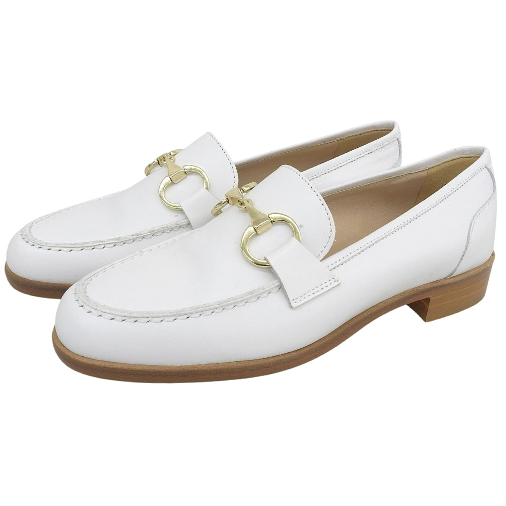 LUCA GROSSI ルカグロッシ 美品 ヒールアクセント ビットローファー シューズ レディース ホワイト 36 1/2 L71641 WH-020 シューズ