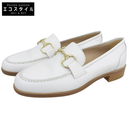 LUCA GROSSI ルカグロッシ 美品 ヒールアクセント ビットローファー シューズ レディース ホワイト 36 1/2 L71641 WH-020 シューズ