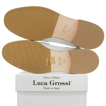 LUCA GROSSI ルカグロッシ 美品 ヒールアクセント ビットローファー シューズ レディース ホワイト 36 1/2 L71641 WH-020 シューズ