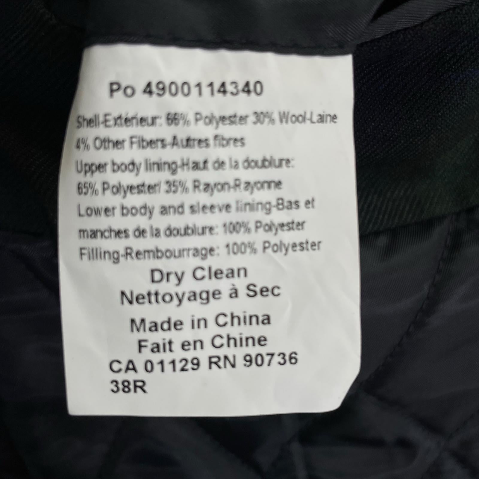 LAUREN RALPH LAUREN 劳伦拉尔夫劳伦 海军蓝羊毛混纺格纹双排扣短款大衣 大衣 未提及