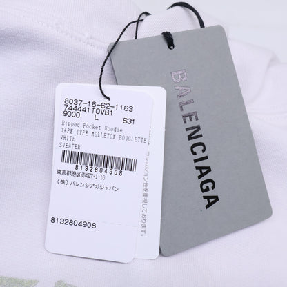 BALENCIAGA バレンシアガ 【新品同様/国内正規/23SS】744441 T0VB1 Tape Type Ripped Pocket Hoodie テープロゴ プルオーバー パーカー トップス