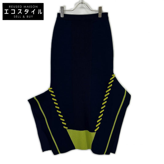 24年製 ﾈｲﾋﾞｰ×ﾈｵﾝｲｴﾛｰ ｳｰﾙ混 ﾎﾟｲﾝﾄｽﾃｯﾁ ｽｶｰﾄ スカート 36 レディース