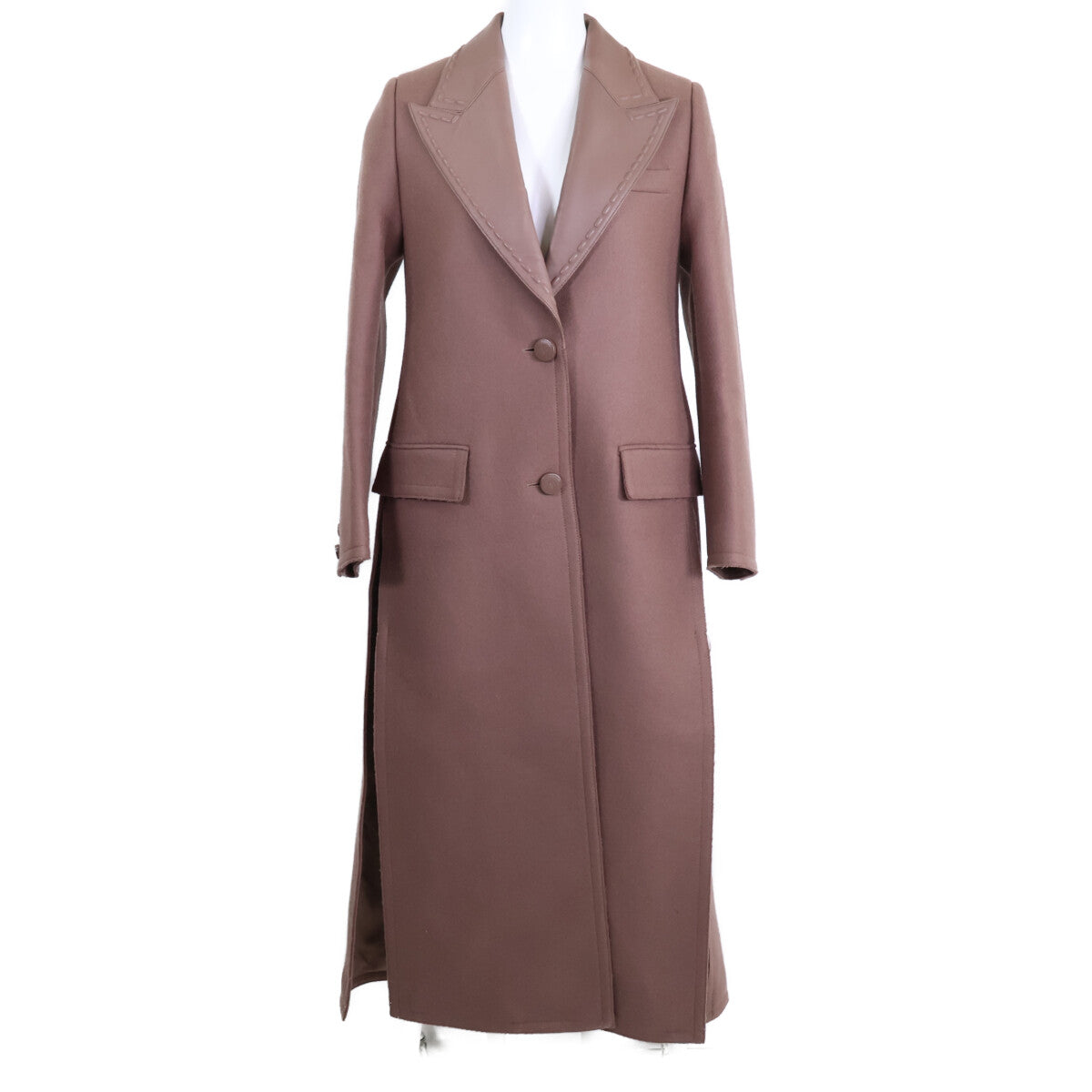 FENDI Fendi Excellent Condition/Domestic Authorized/21AW FF8817AHL2 Lamb Leather-Trimmed Wool Felt Chester Coat