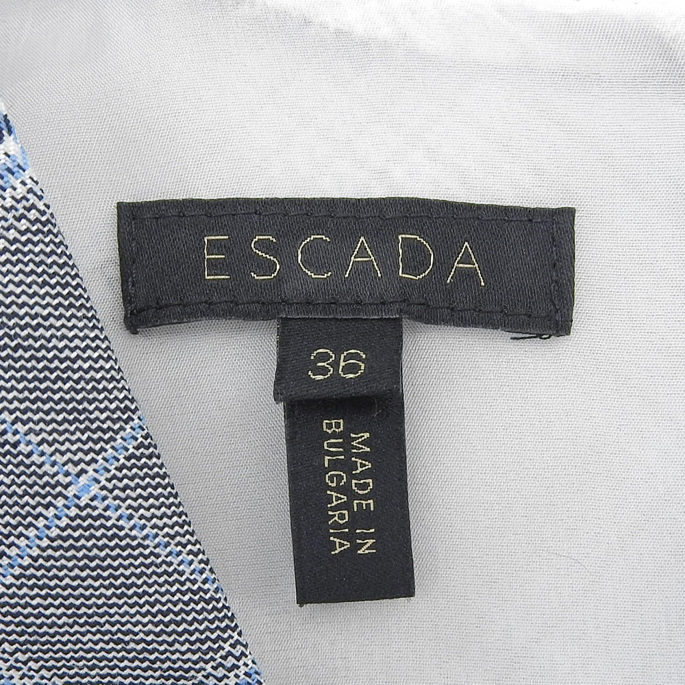ESCADA エスカーダ チェック Vネック ワンピース レディース グレー×ブルー 36 5033846 ワンピース