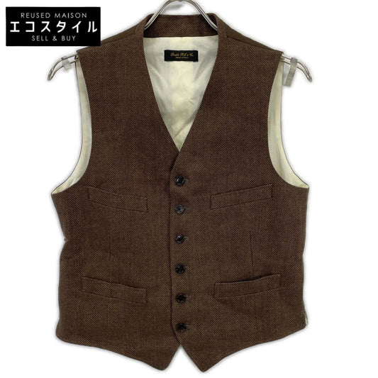 RRL Double RL 782959834001 Italian-made Brown Linen Herringbone Gilet/Vest Vest