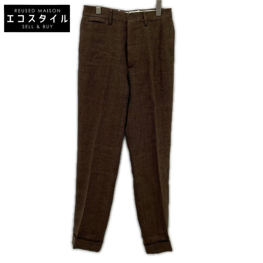 RRL ダブルアールエル 782959835001 イタリア製 ブラウン リネン センタープレス ボタンフライ ヘリンボーンテーパードスラックス ボトムス