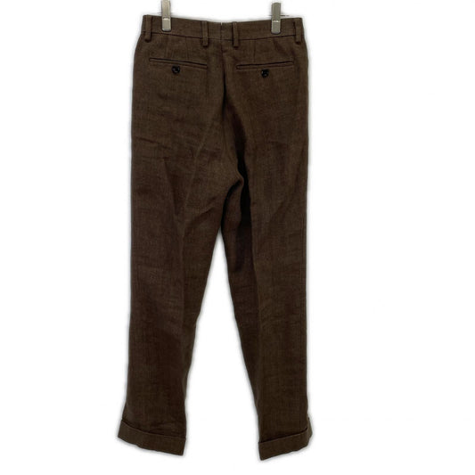 RRL ダブルアールエル 782959835001 イタリア製 ブラウン リネン センタープレス ボタンフライ ヘリンボーンテーパードスラックス ボトムス