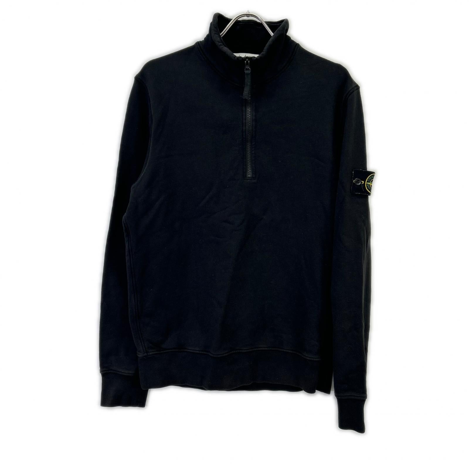 STONE ISLAND Black Cotton Compass Patch Half-Zip Sweatshirt Pullover Top