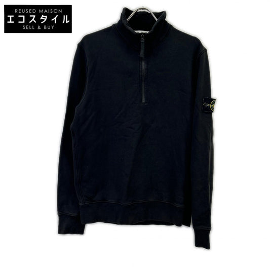 STONE ISLAND ストーンアイランド ブラック コットン コンパスパッチ ハーフジップスウェットプルオーバー トップス
