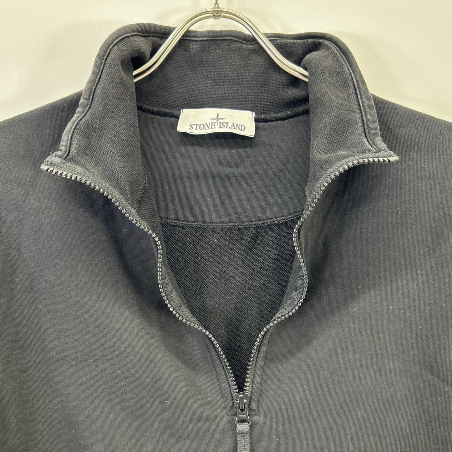STONE ISLAND Black Cotton Compass Patch Half-Zip Sweatshirt Pullover Top