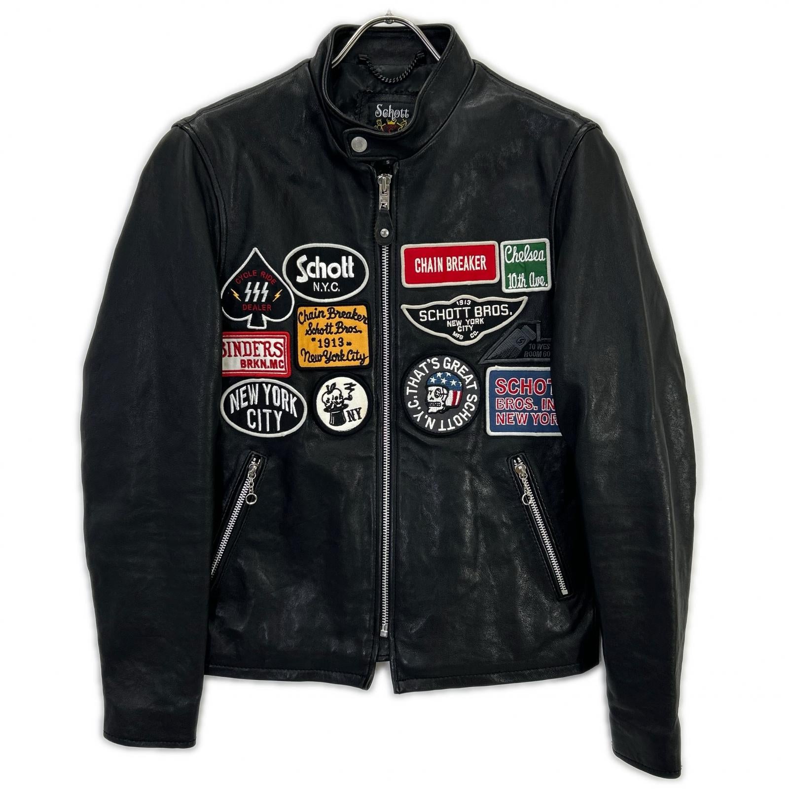 3191052 Black Lamb Leather Wappen Jacket S Men's