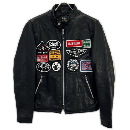 3191052 Black Lamb Leather Wappen Jacket S Men's